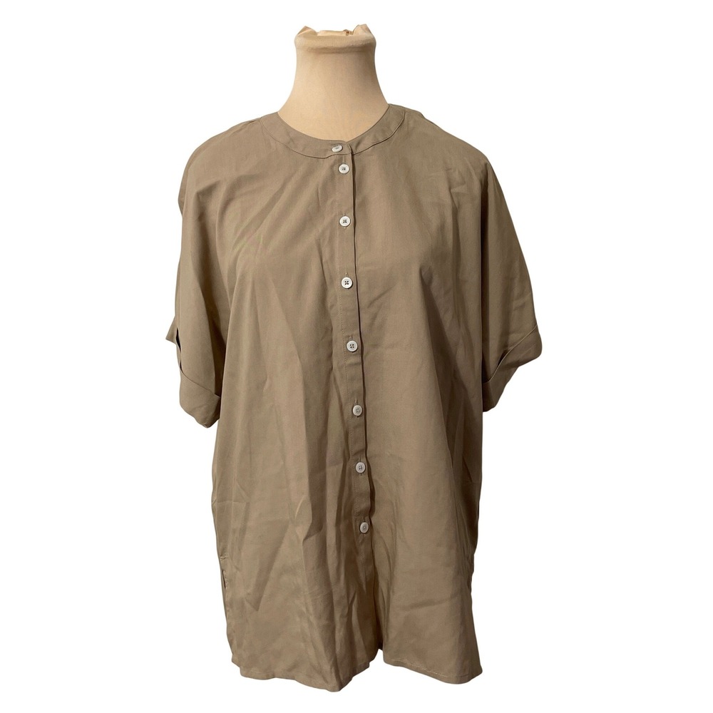 Tommy Hilfiger Button Down Shirt Size M Tan Beige Short Sleeve Minimalist Casual
